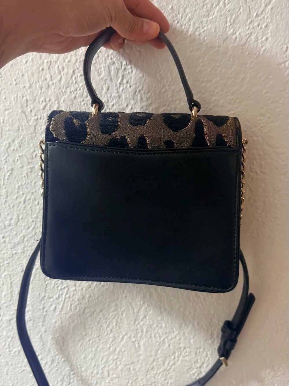 kate spade Leopard-Print Top Handle Satchel in Black and Gold-Tone